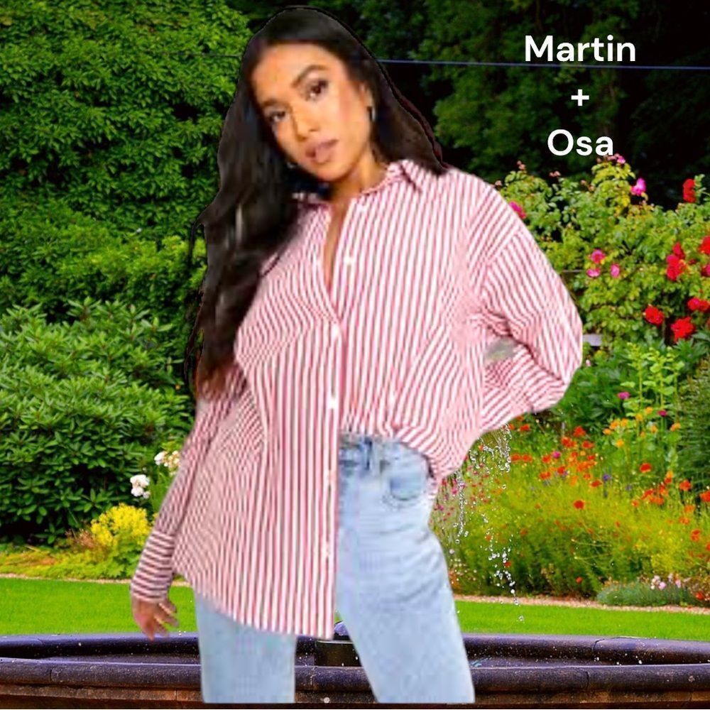 Martin + Osa fitted style red and white striped blouse.